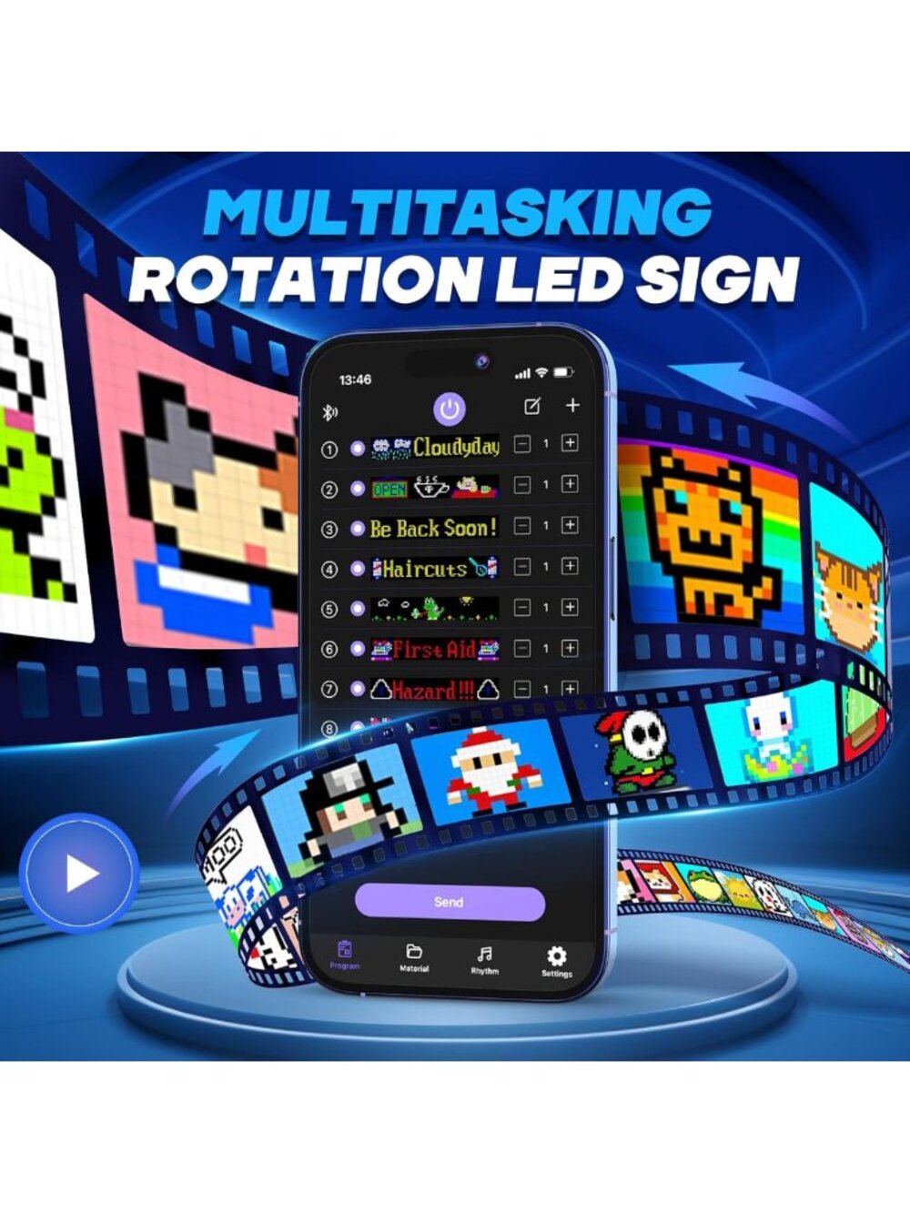 Large Bright LED Store Sign 37''x8'' - Bluetooth Control, Custom Text - Picture 3 of 6